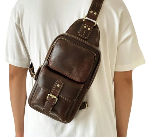 Men's Retro Leather Shoulder Bag Crossbody Sling Travel Bag. - Image 5