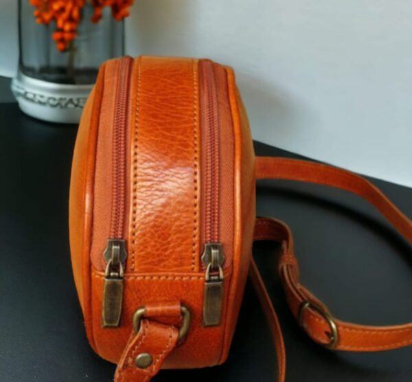 Elegant Leather Round Bag - Crossbody Purse - Image 5