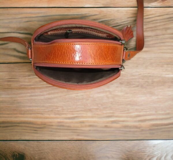 Elegant Leather Round Bag - Crossbody Purse - Image 2