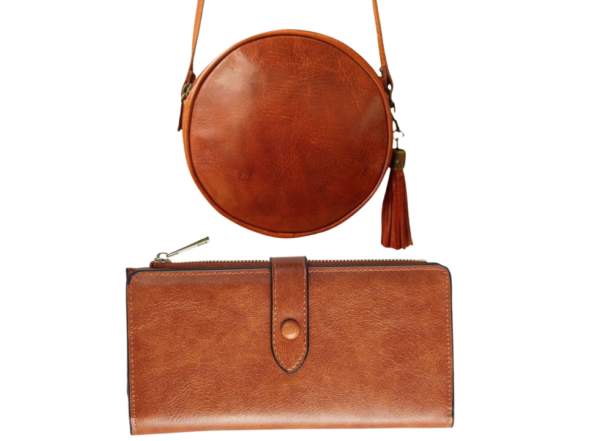 Elegant Circular Bag With Free Vegan Leather Wallet