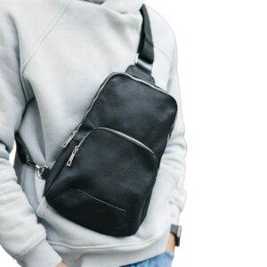 Black Leather Sling Bag for Men