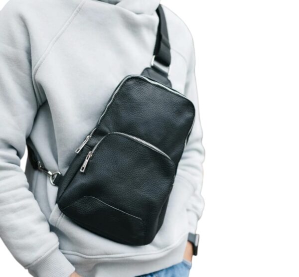 Black Leather Sling Bag for Men