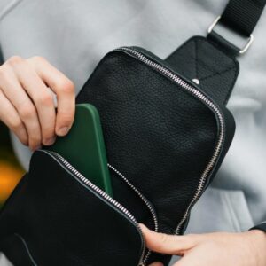 Black Leather Sling Bag for Men